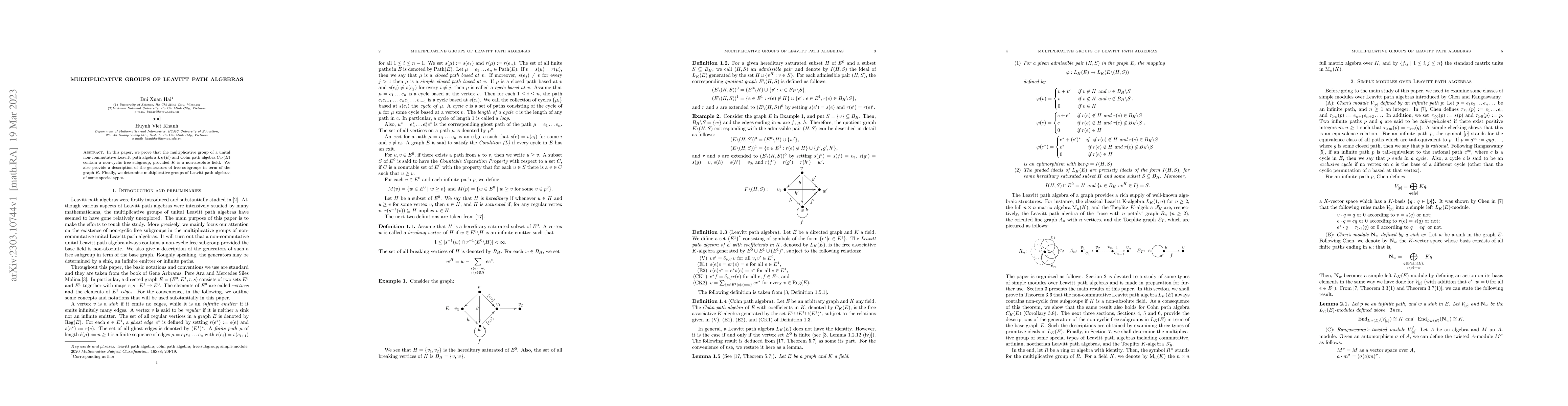 Thumbnail for Multiplicative groups of Leavitt path algebras
