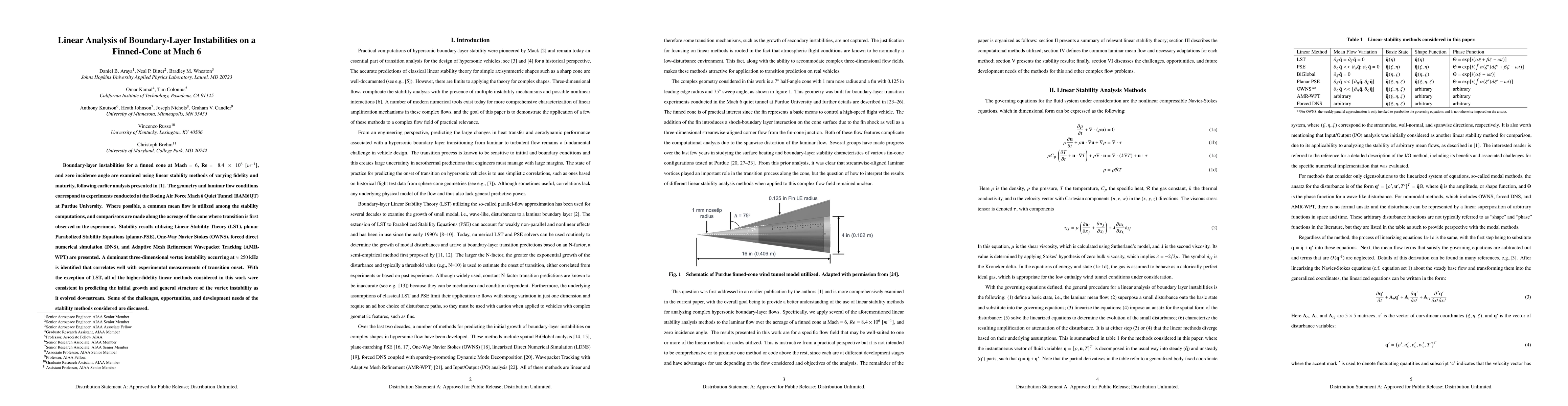 Thumbnail for Linear Analysis of Boundary-Layer Instabilities on a Finned-Cone at Mach
  6