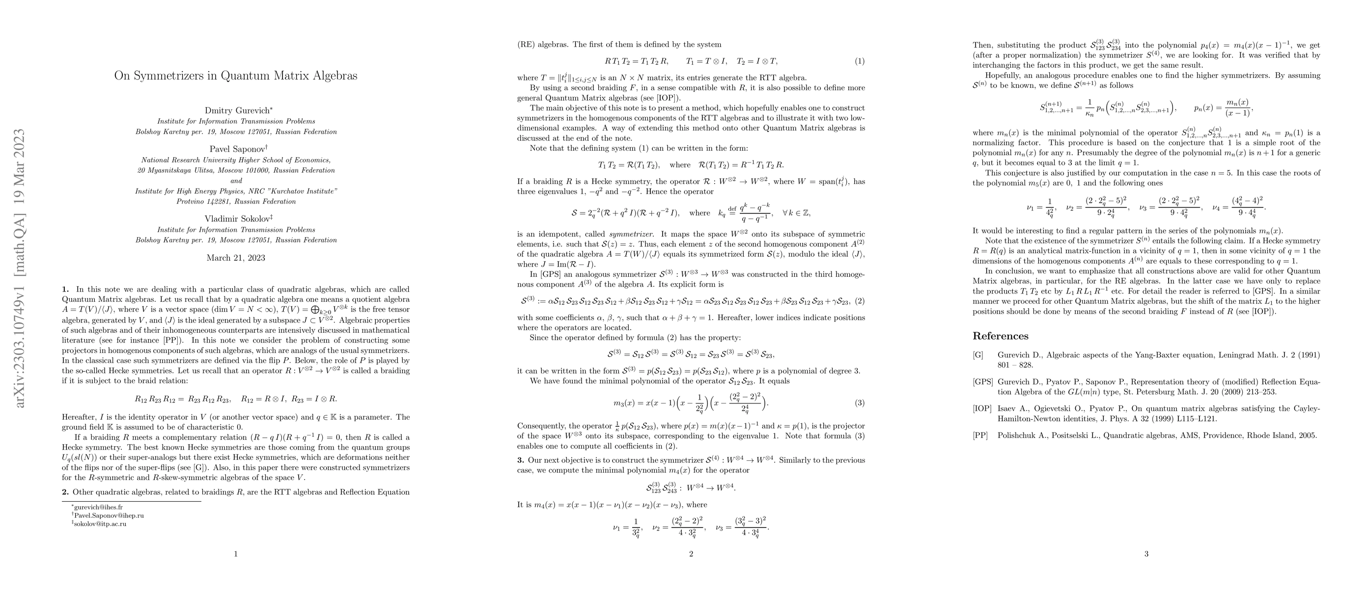 Thumbnail for On Symmetrizers in Quantum Matrix Algebras