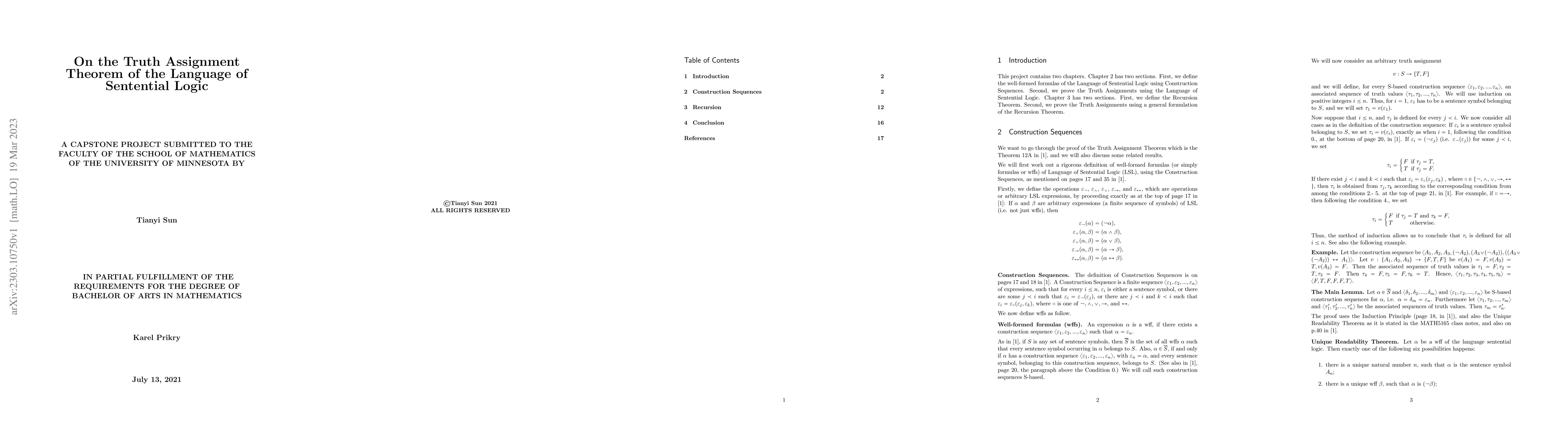 Thumbnail for On the Truth Assignment Theorem of the Language of Sentential Logic