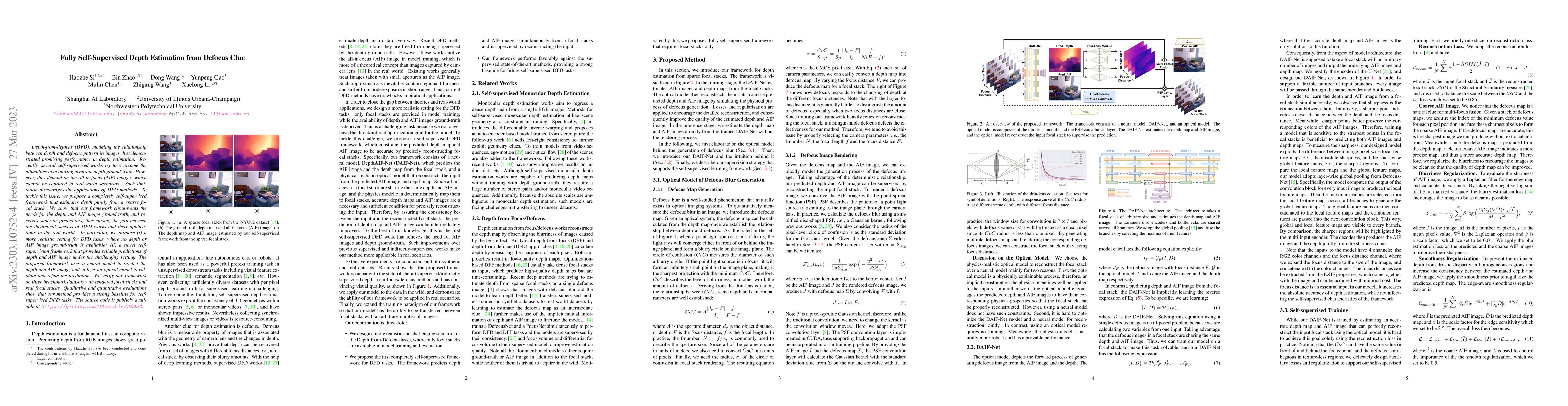 Thumbnail for Fully Self-Supervised Depth Estimation from Defocus Clue