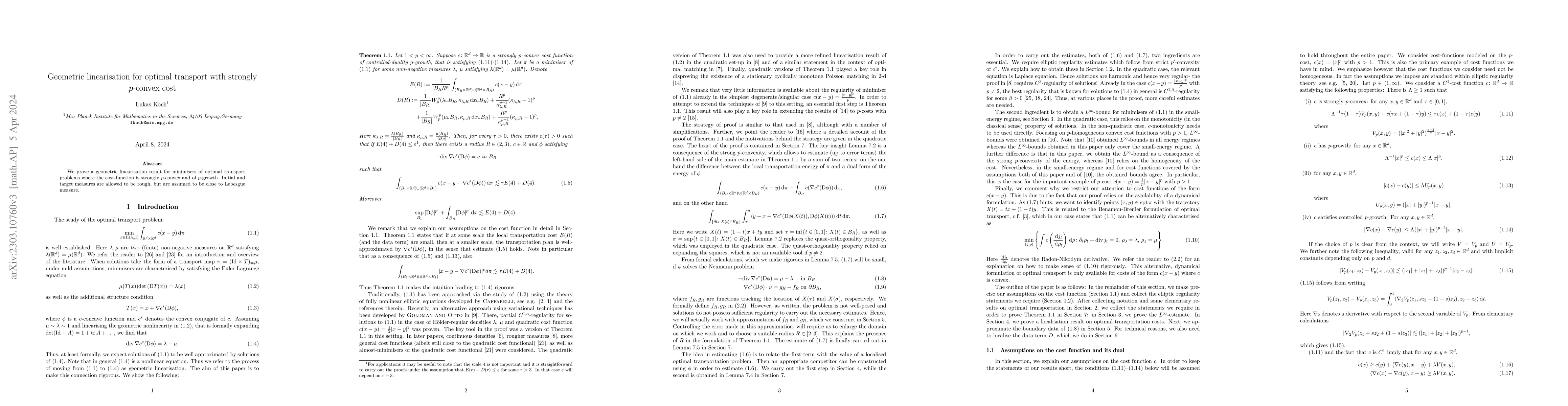 Thumbnail for Geometric linearisation for optimal transport with strongly p-convex
  cost
