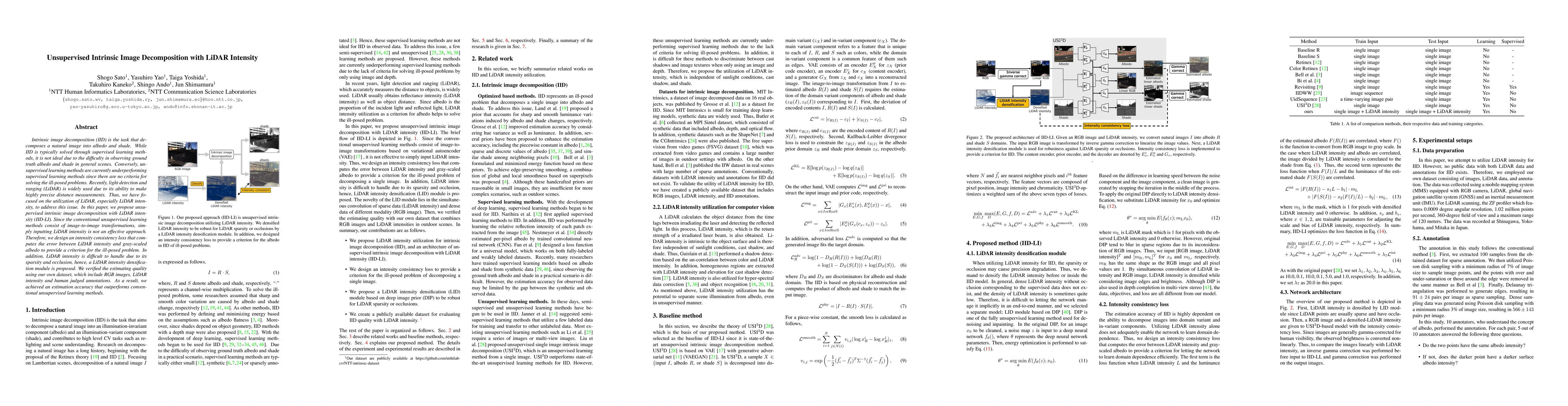 Thumbnail for Unsupervised Intrinsic Image Decomposition with LiDAR Intensity