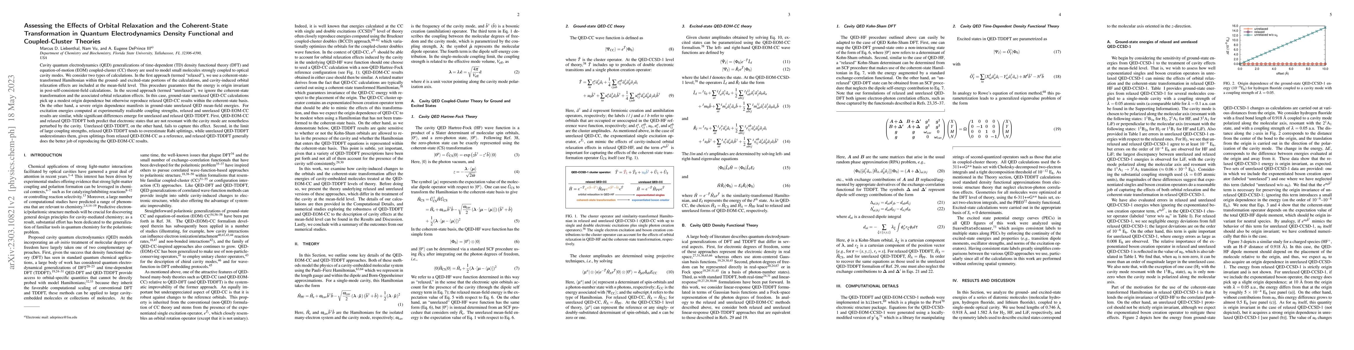 Thumbnail for Assessing the Effects of Orbital Relaxation and the Coherent-State
  Transformation in Quantum Electrodynamics Density Functional and
  Coupled-Cluster Theories