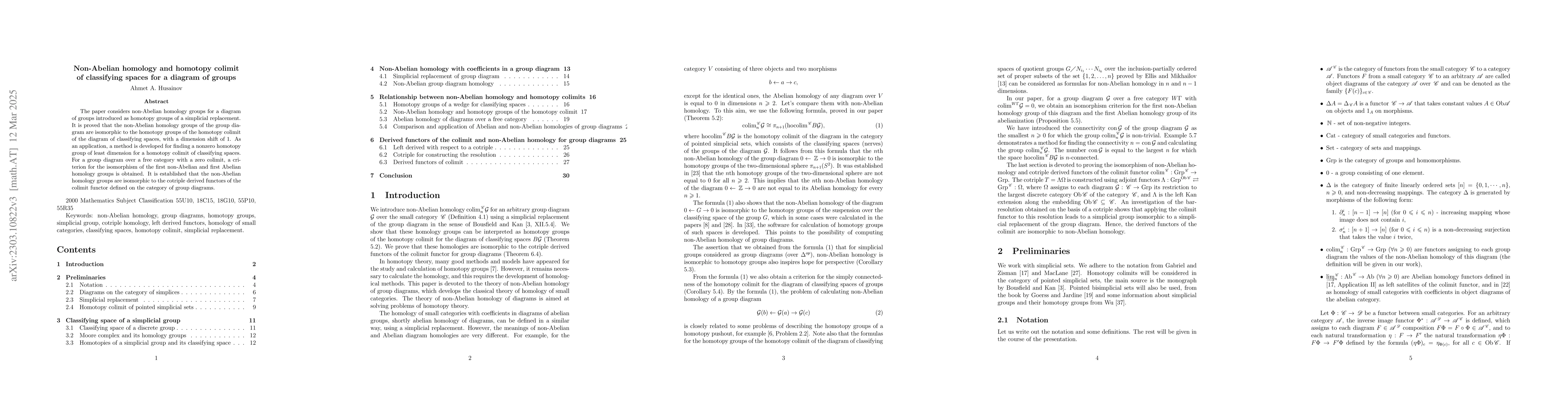 Thumbnail for Non-Abelian homology and homotopy colimit of classifying spaces for a
  diagram of groups