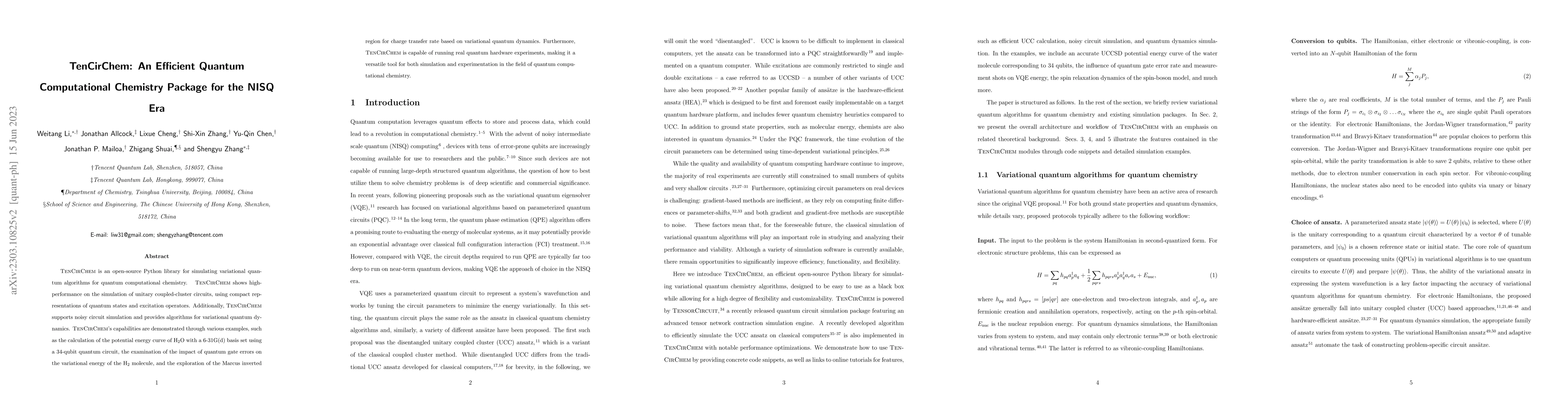 Thumbnail for TenCirChem: An Efficient Quantum Computational Chemistry Package for the
  NISQ Era