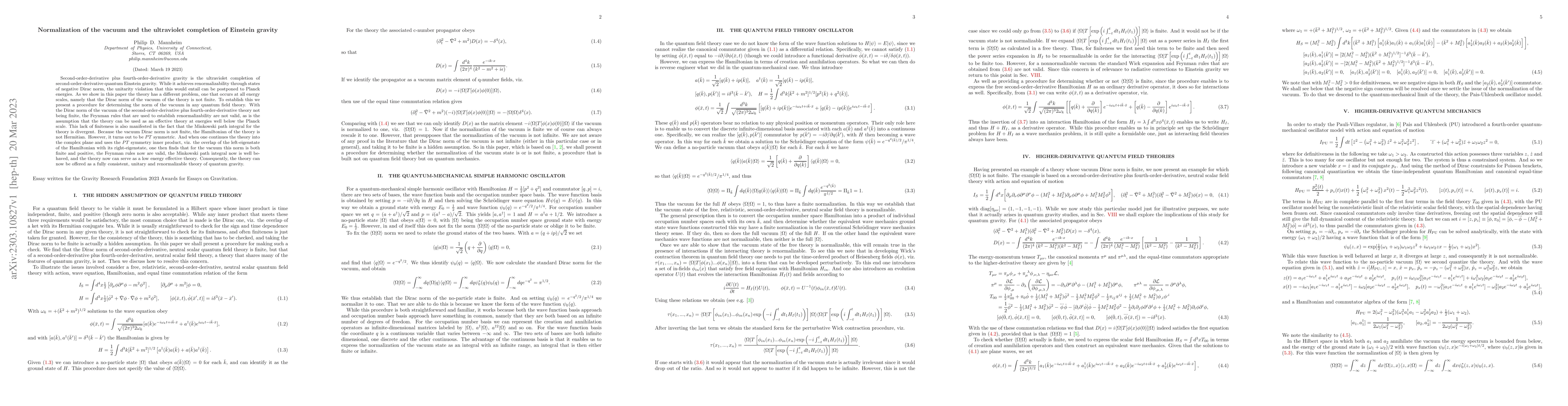 Thumbnail for Normalization of the vacuum and the ultraviolet completion of Einstein
  gravity