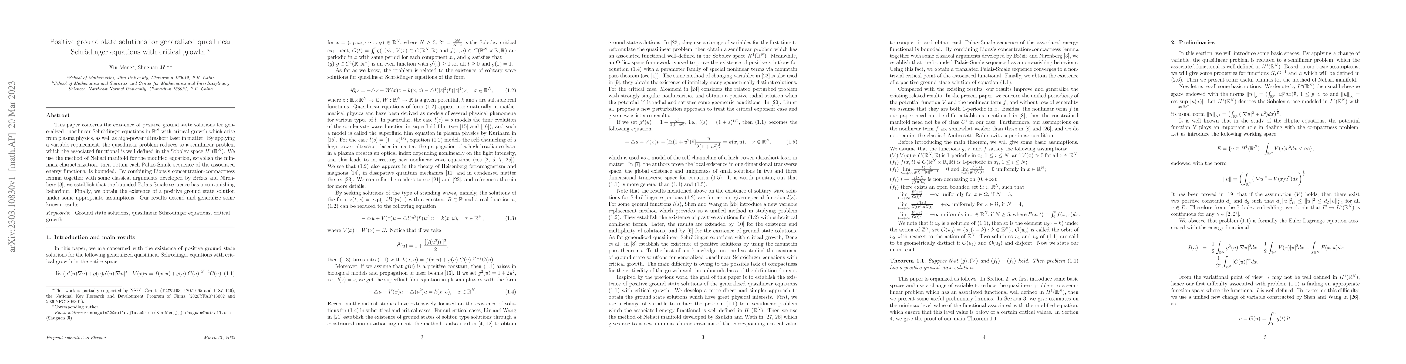 Thumbnail for Positive ground state solutions for generalized quasilinear
  Schr\"odinger equations with critical growth