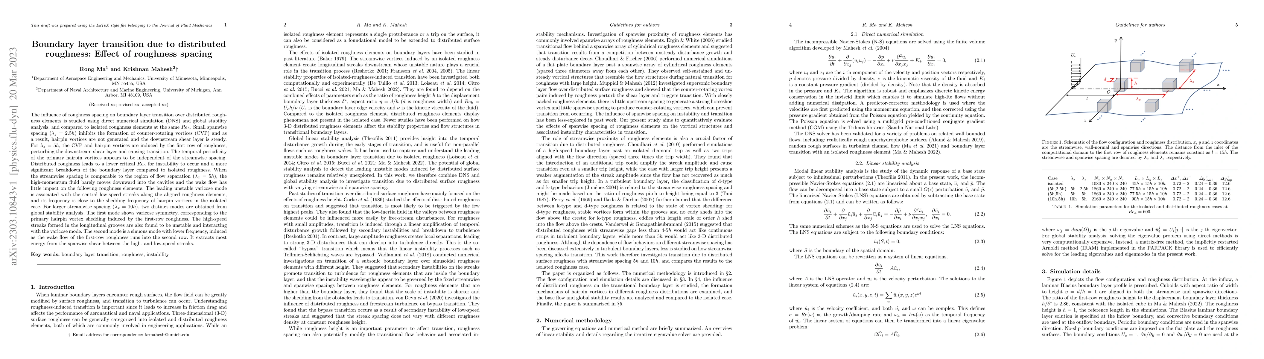 Thumbnail for Boundary layer transition due to distributed roughness: Effect of
  roughness spacing