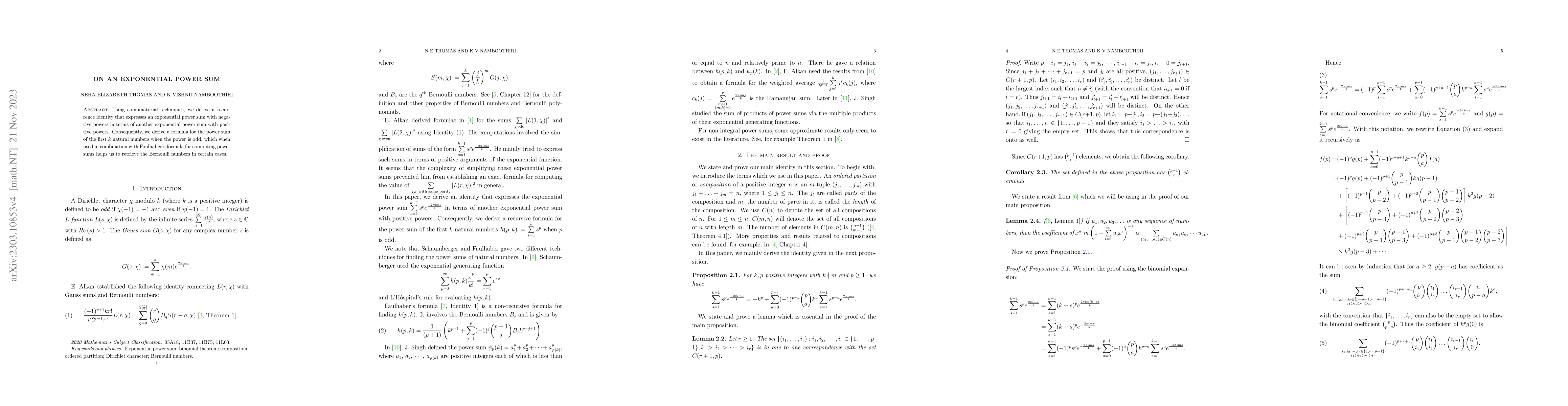 Thumbnail for On an exponential power sum