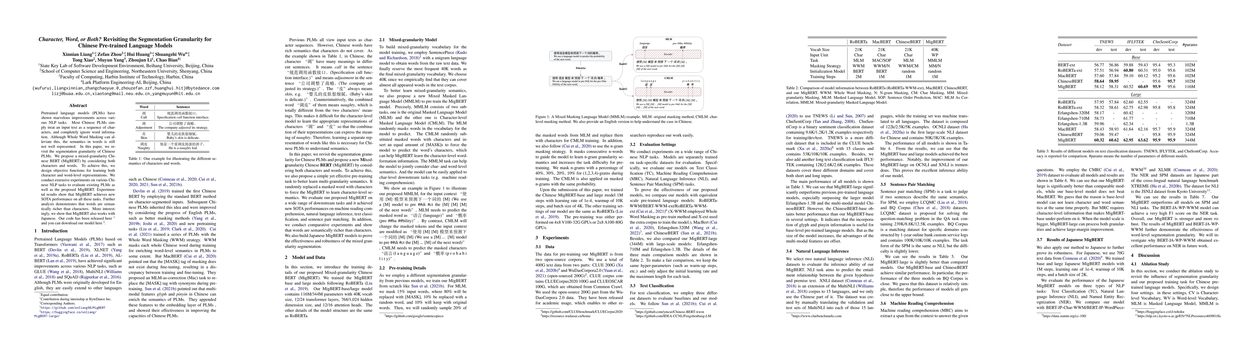 Thumbnail for Character, Word, or Both? Revisiting the Segmentation Granularity for
  Chinese Pre-trained Language Models