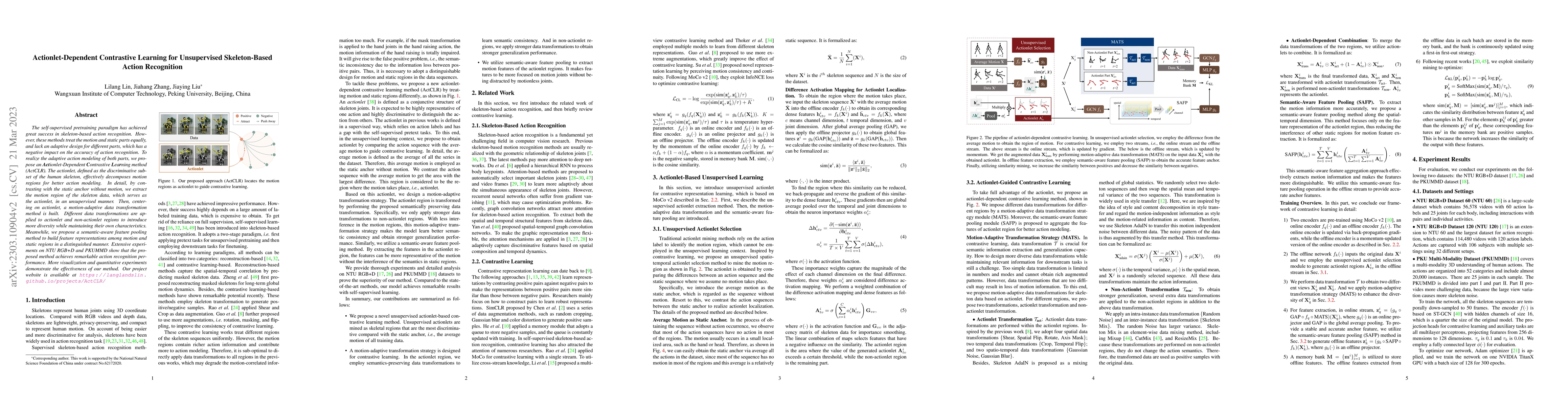 Thumbnail for Actionlet-Dependent Contrastive Learning for Unsupervised Skeleton-Based
  Action Recognition