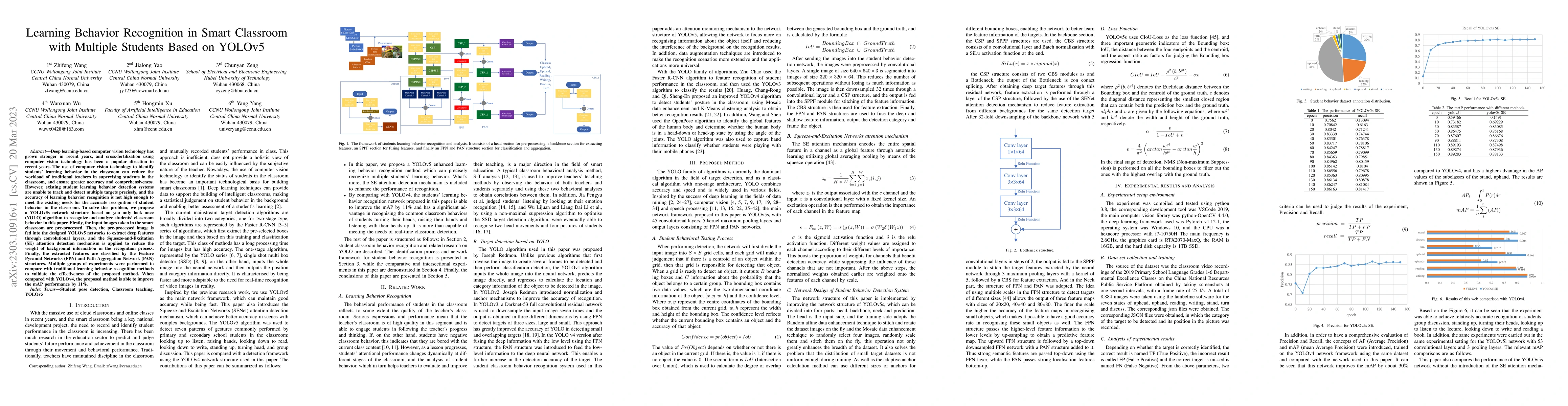 Thumbnail for Learning Behavior Recognition in Smart Classroom with Multiple Students
  Based on YOLOv5
