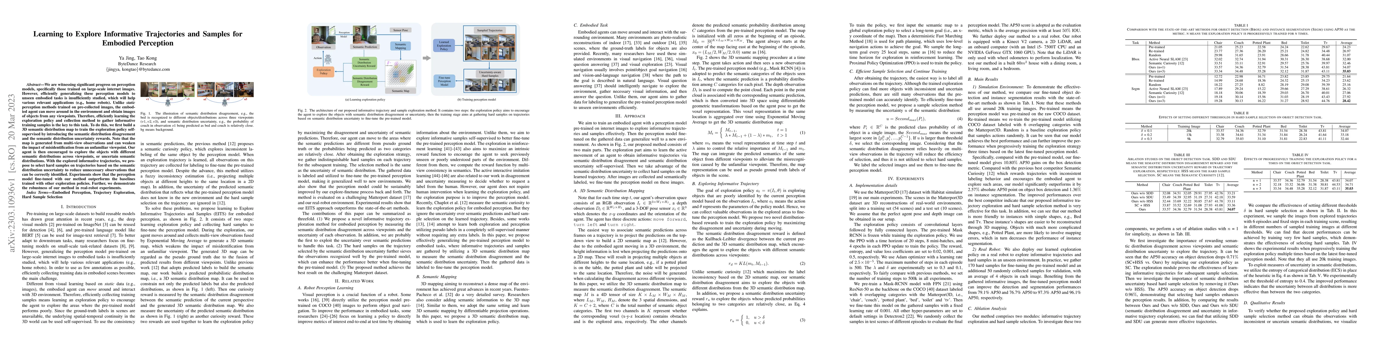 Thumbnail for Learning to Explore Informative Trajectories and Samples for Embodied
  Perception