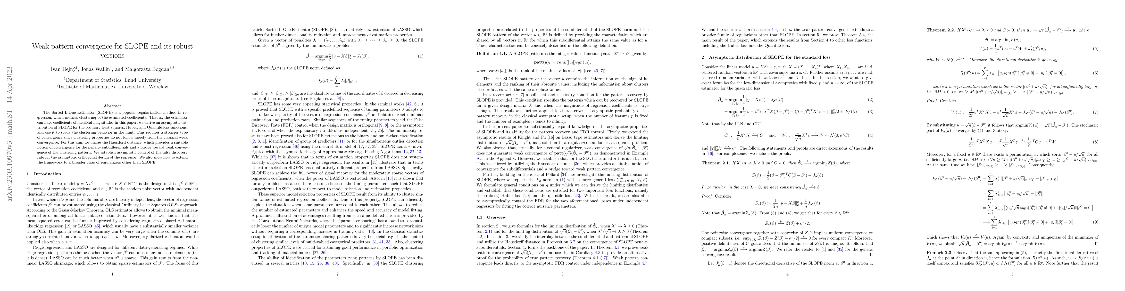 Thumbnail for Weak pattern convergence for SLOPE and its robust versions