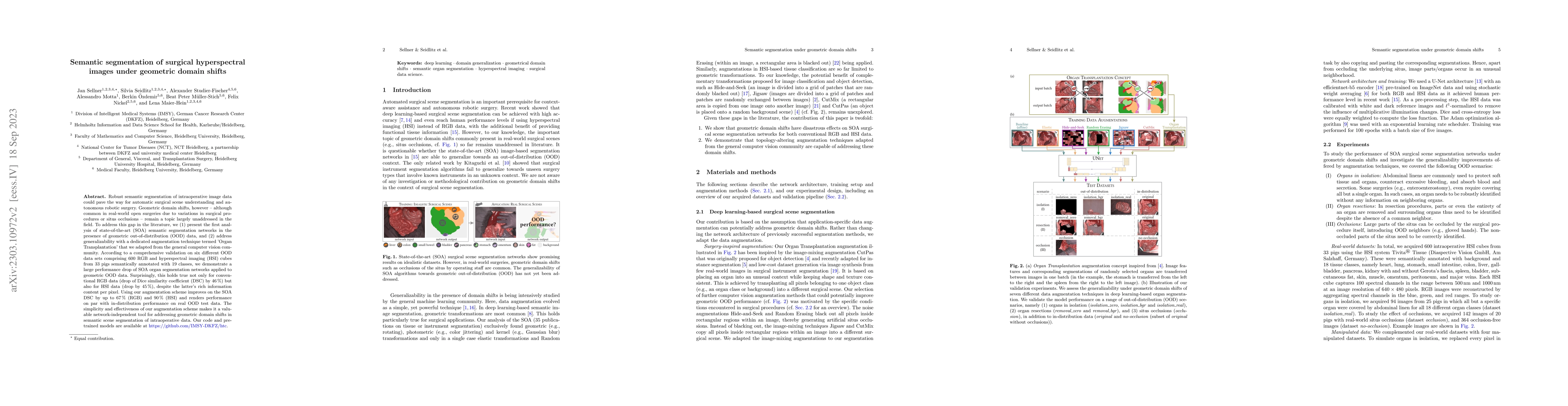 Thumbnail for Semantic segmentation of surgical hyperspectral images under geometric
  domain shifts