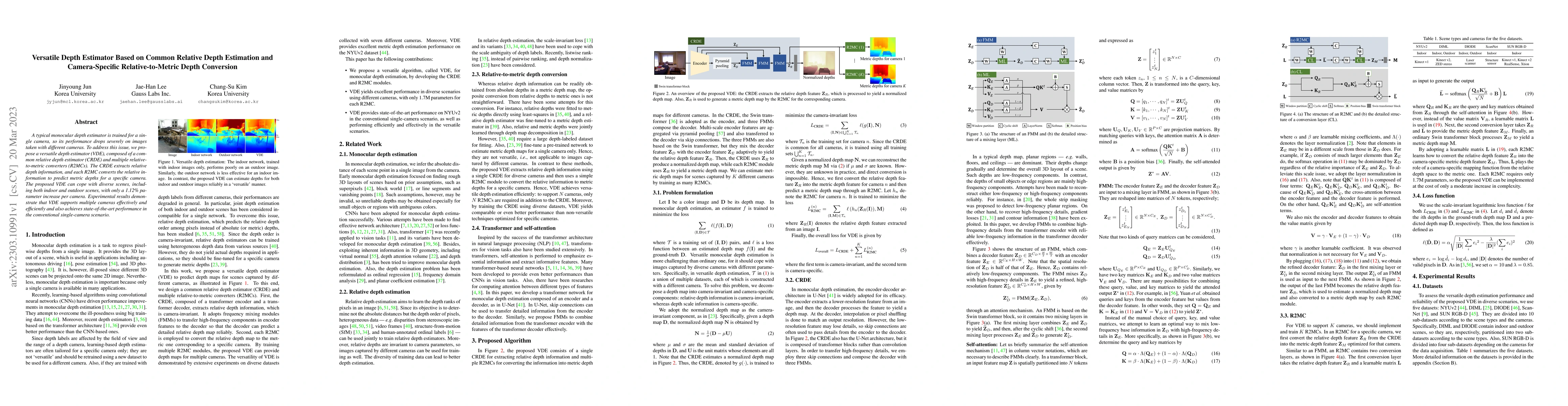 Thumbnail for Versatile Depth Estimator Based on Common Relative Depth Estimation and
  Camera-Specific Relative-to-Metric Depth Conversion