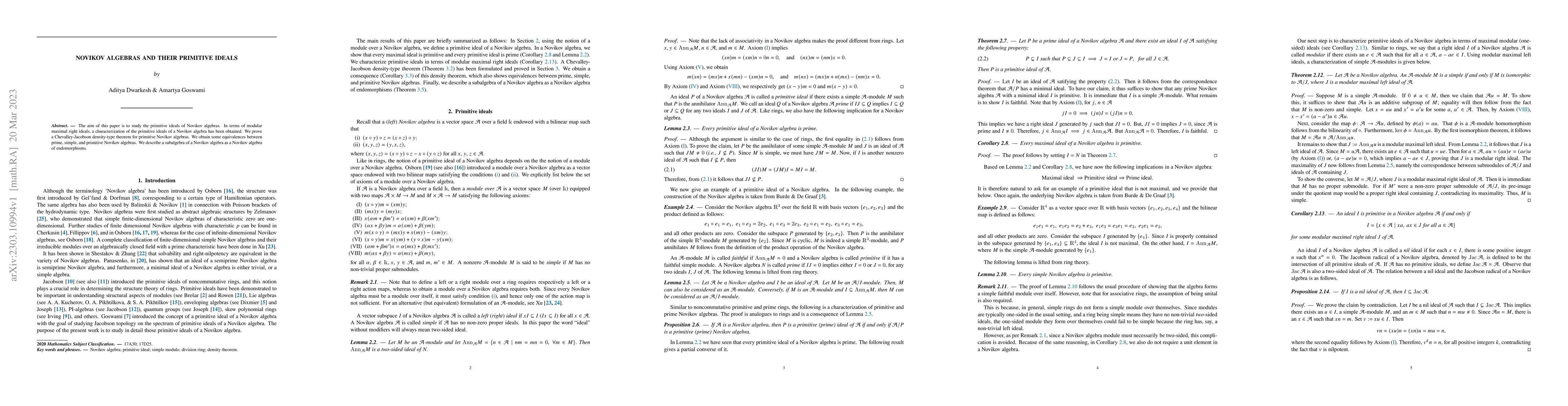 Thumbnail for Novikov algebras and their primitive ideals