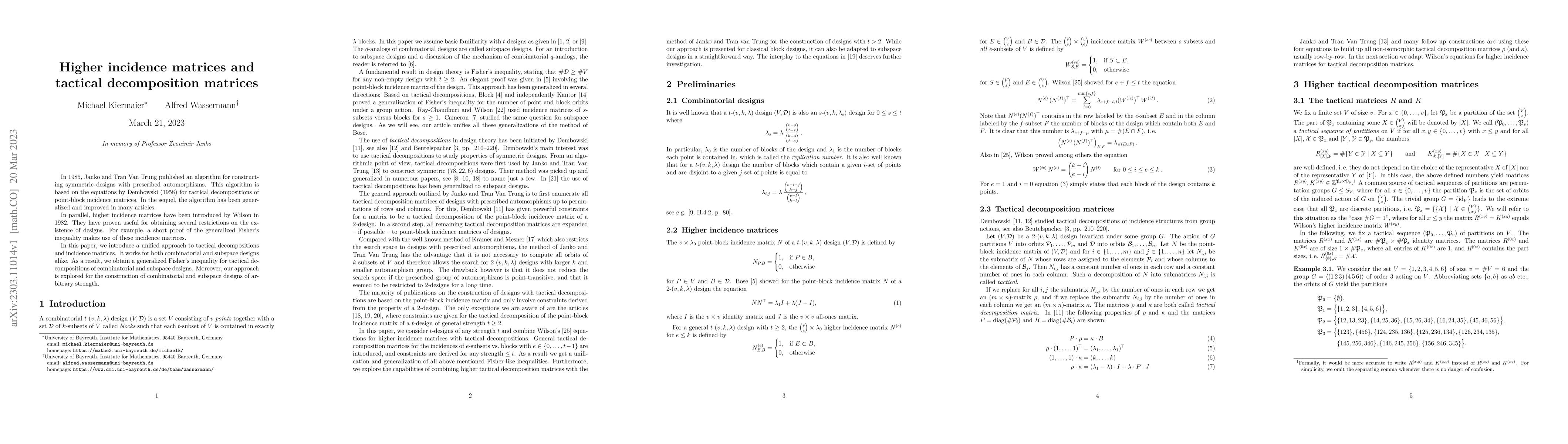 Thumbnail for Higher incidence matrices and tactical decomposition matrices