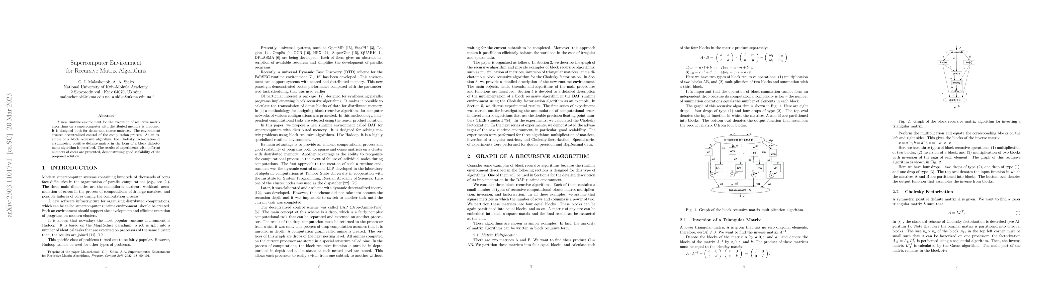Thumbnail for Supercomputer Environment for Recursive Matrix Algorithms
