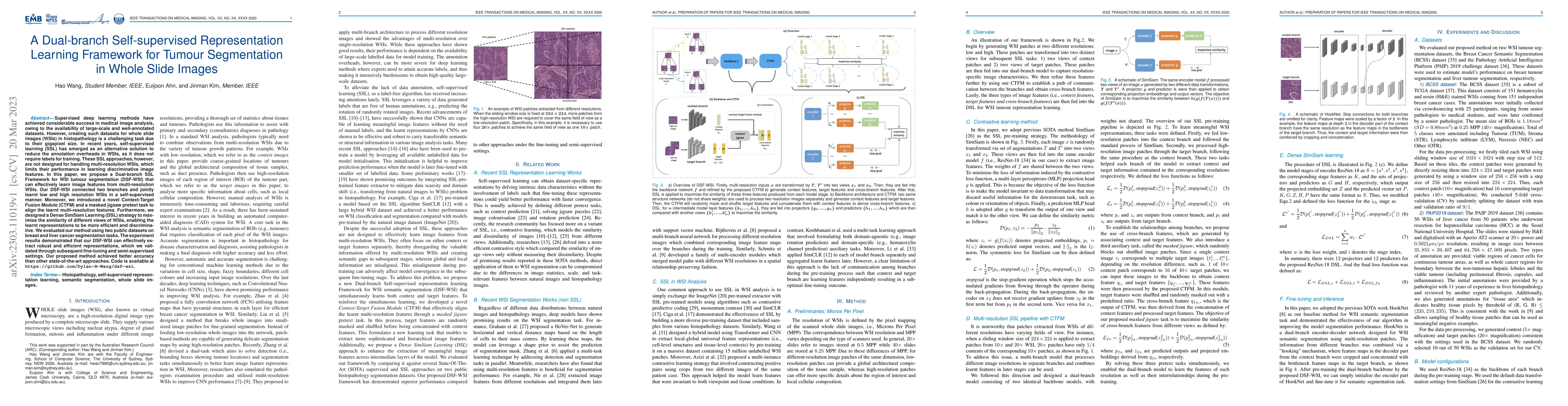 Thumbnail for A Dual-branch Self-supervised Representation Learning Framework for
  Tumour Segmentation in Whole Slide Images
