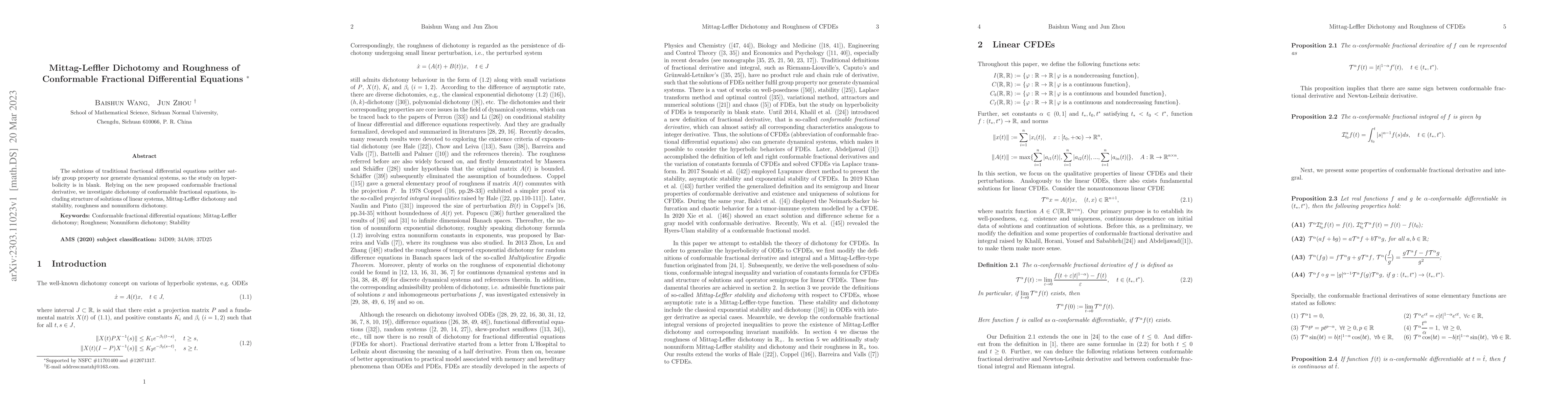 Thumbnail for Mittag-Leffler Dichotomy and Roughness of Conformable Fractional
  Differential Equations