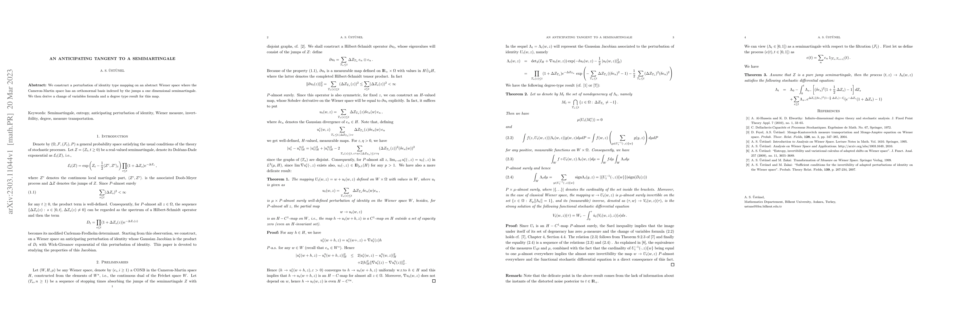 Thumbnail for An anticipating tangent to a semimartingale