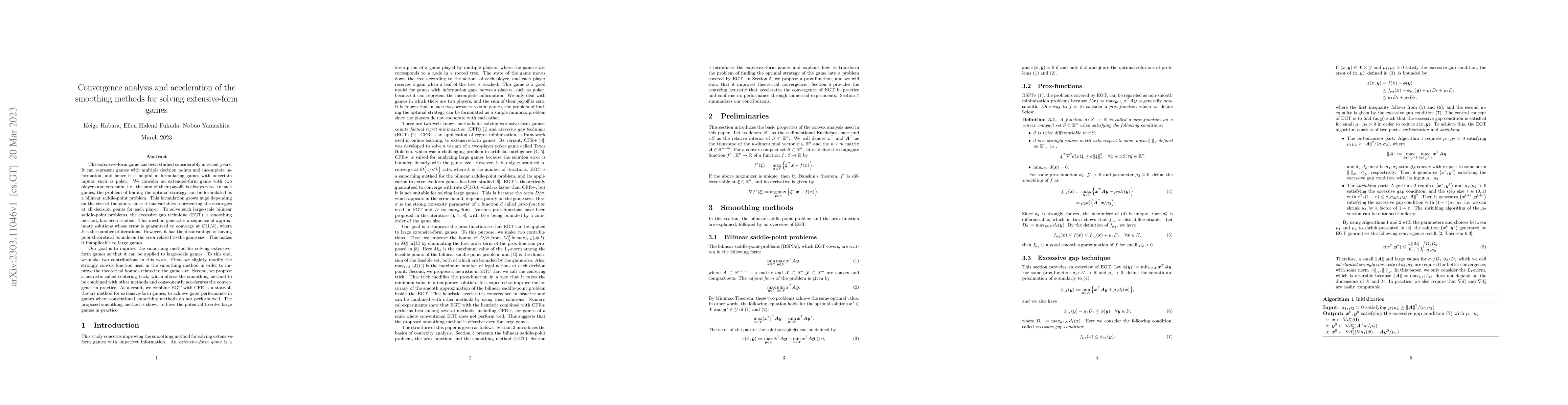 Thumbnail for Convergence analysis and acceleration of the smoothing methods for
  solving extensive-form games