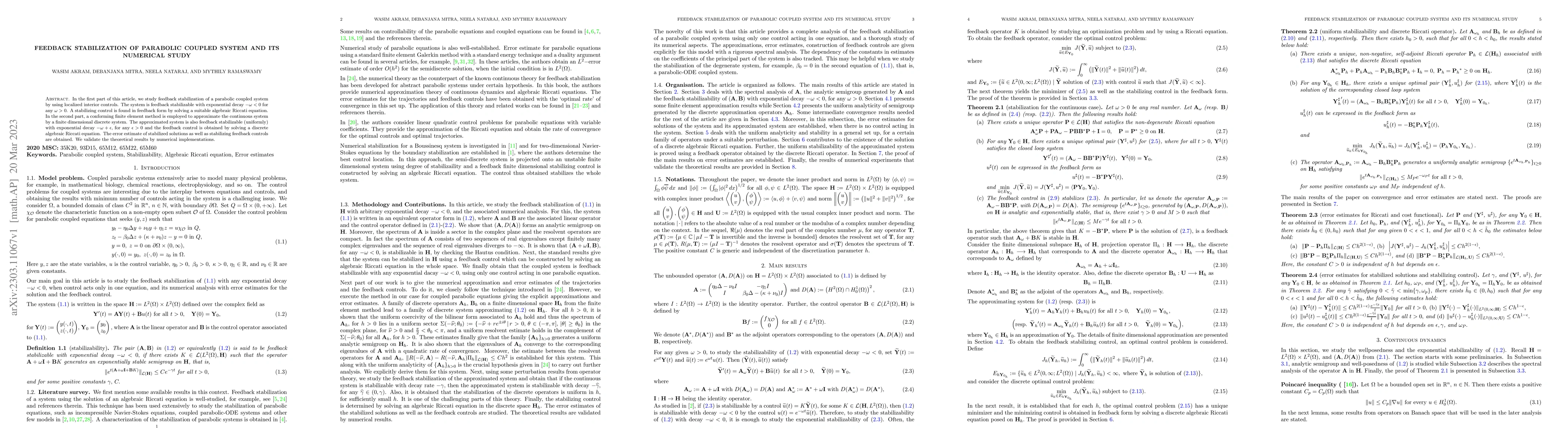 Thumbnail for Feedback stabilization of parabolic coupled system and its numerical
  study
