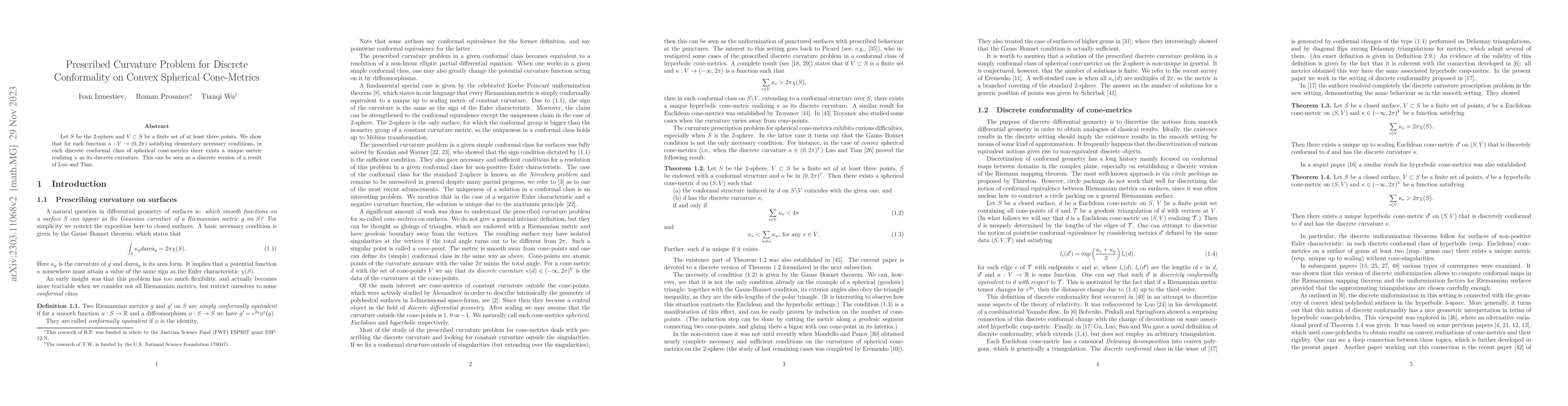 Thumbnail for Prescribed curvature problem for discrete conformality on convex
  spherical cone-metrics