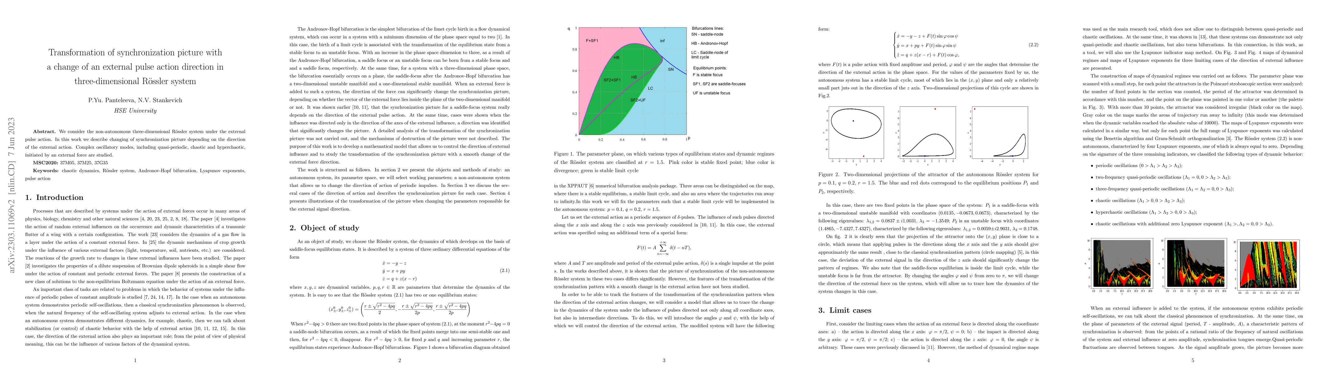 Thumbnail for Transformation of synchronization picture with a change of an external
  pulse action direction in three-dimensional Roessler system