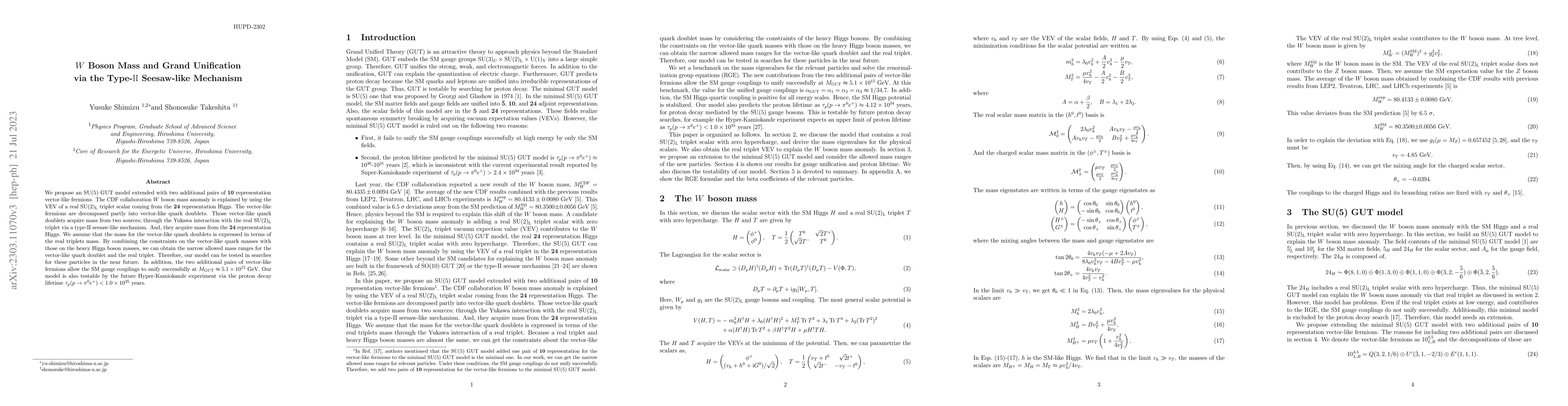 Thumbnail for $W$ Boson Mass and Grand Unification via the
  Type-$\rm{I\hspace{-.01em}I}$ Seesaw-like Mechanism