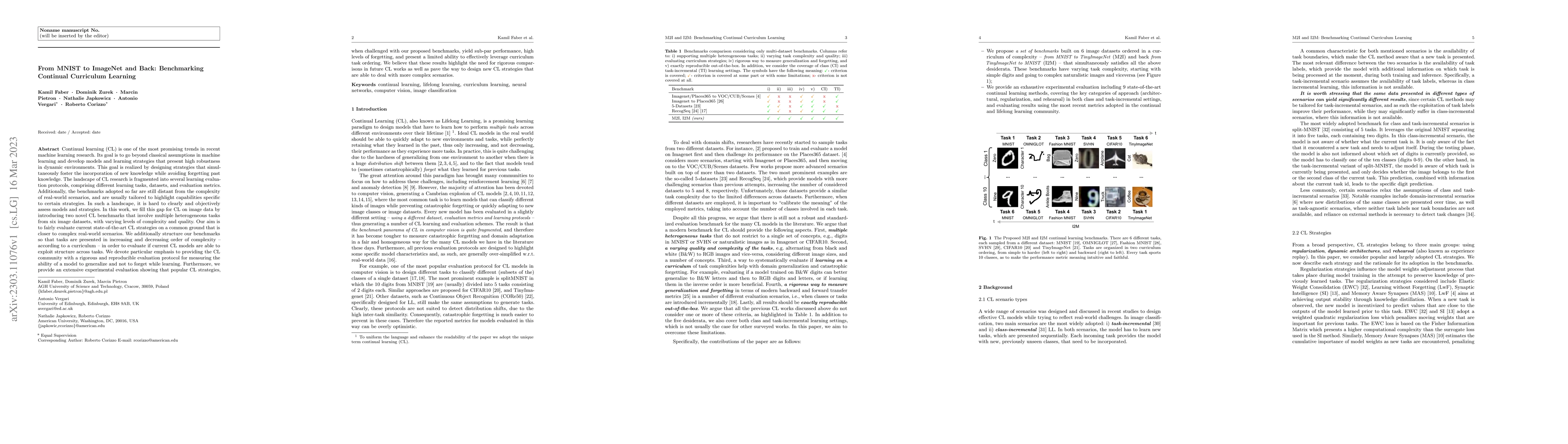 Thumbnail for From MNIST to ImageNet and Back: Benchmarking Continual Curriculum
  Learning