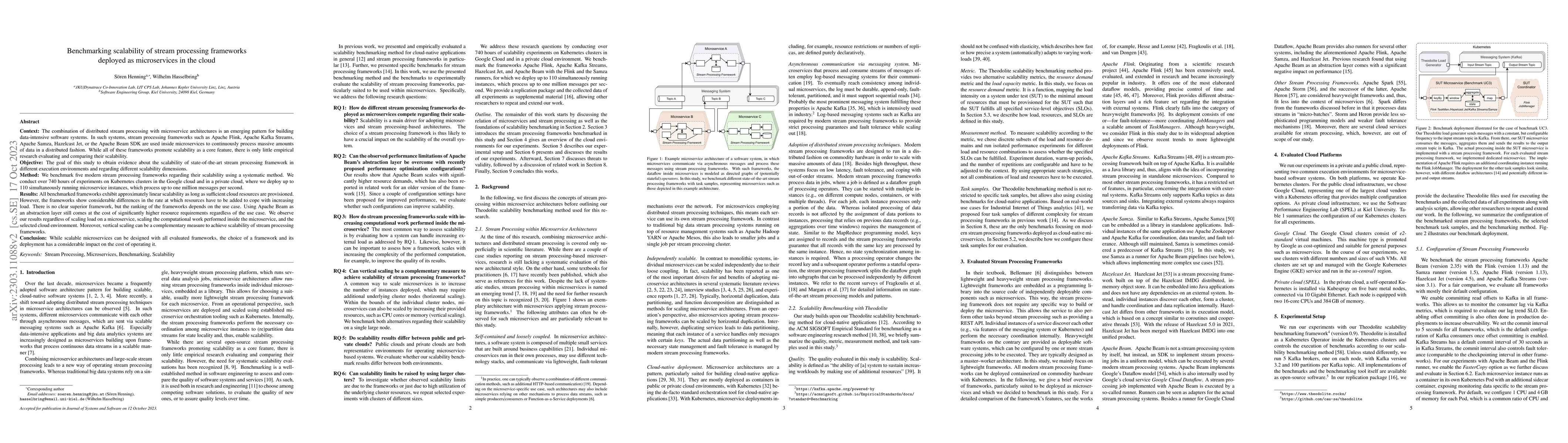 Thumbnail for Benchmarking scalability of stream processing frameworks deployed as
  microservices in the cloud
