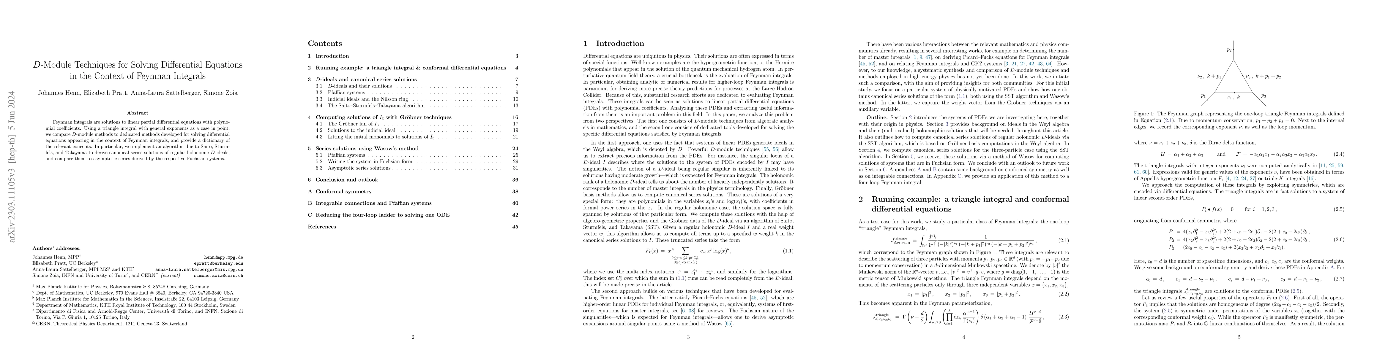 Thumbnail for $D$-Module Techniques for Solving Differential Equations in the Context
  of Feynman Integrals