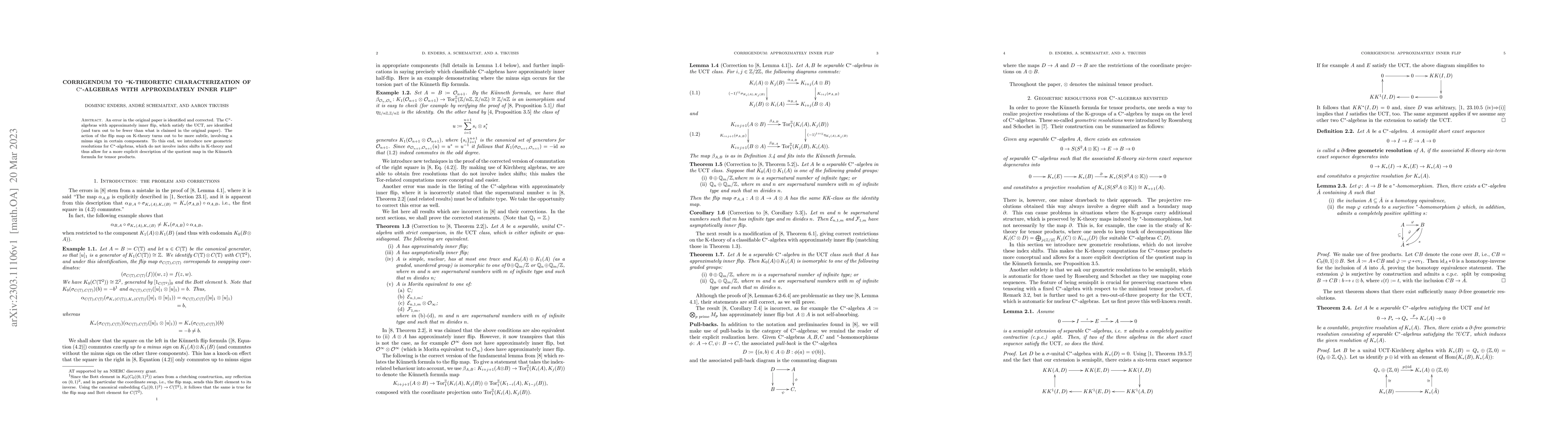 Thumbnail for Corrigendum to "K-theoretic characterization of C*-algebras with
  approximately inner flip"