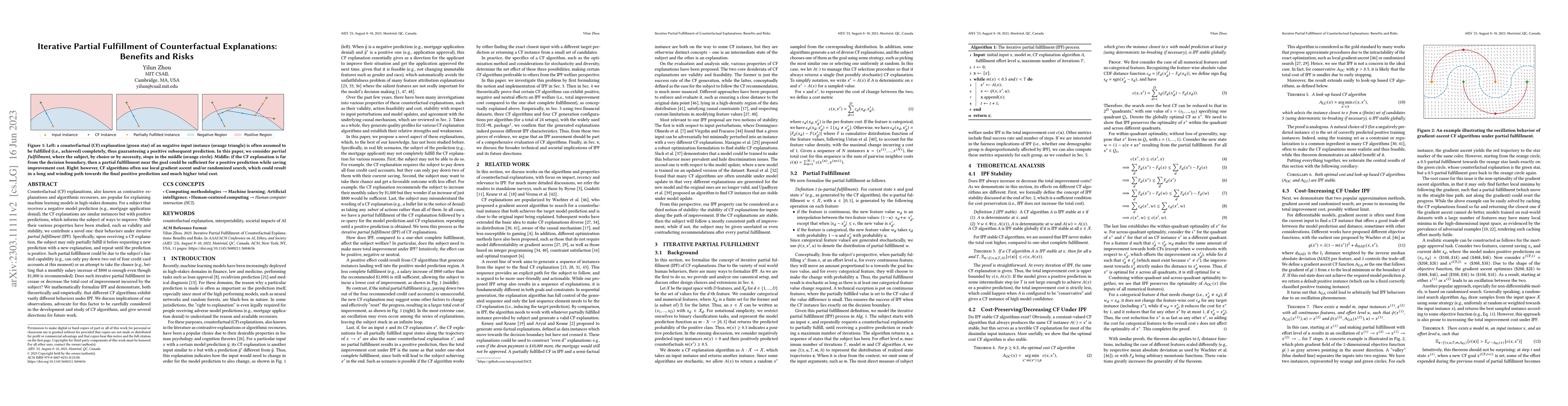 Thumbnail for Iterative Partial Fulfillment of Counterfactual Explanations: Benefits
  and Risks