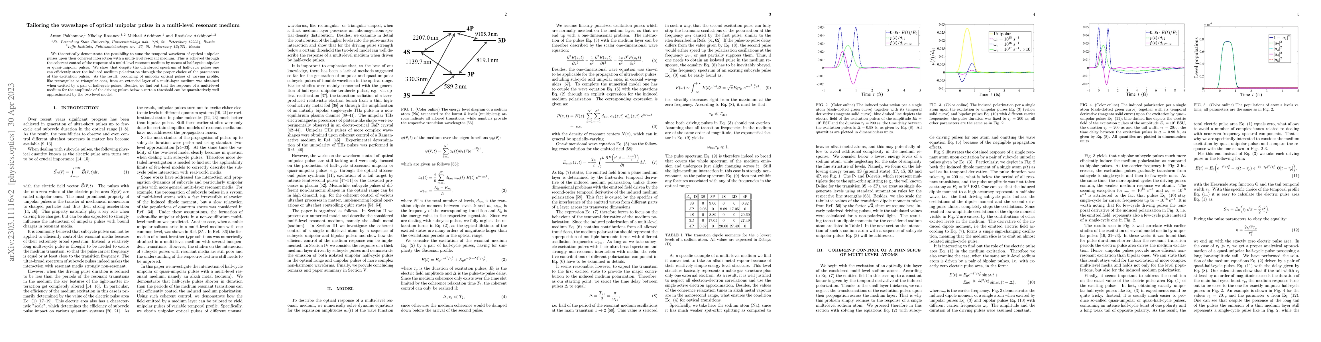 Thumbnail for Tailoring the waveshape of optical unipolar pulses in a multi-level
  resonant medium