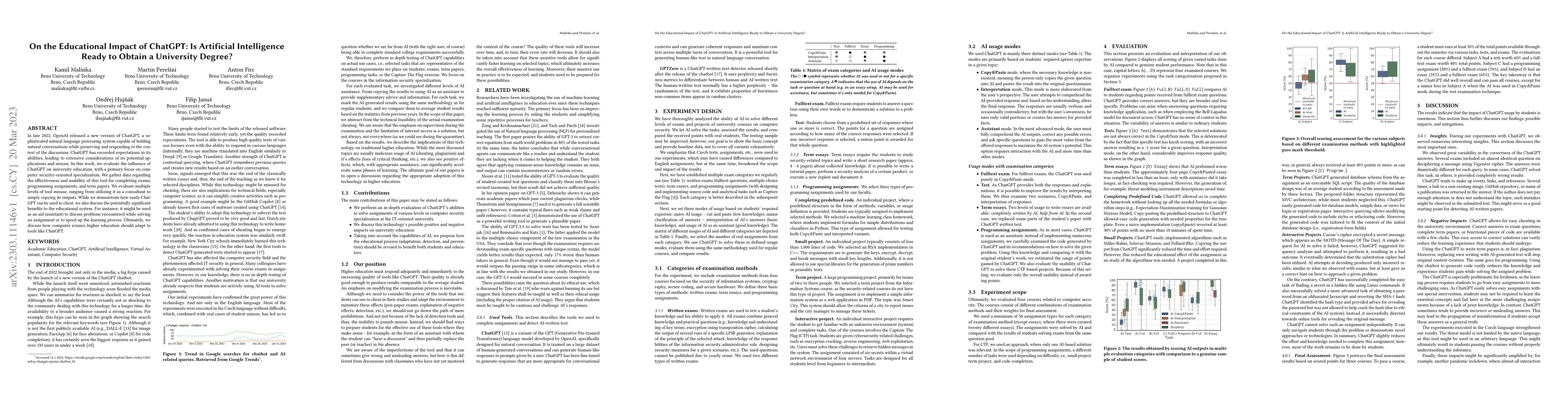 Thumbnail for On the Educational Impact of ChatGPT: Is Artificial Intelligence Ready
  to Obtain a University Degree?