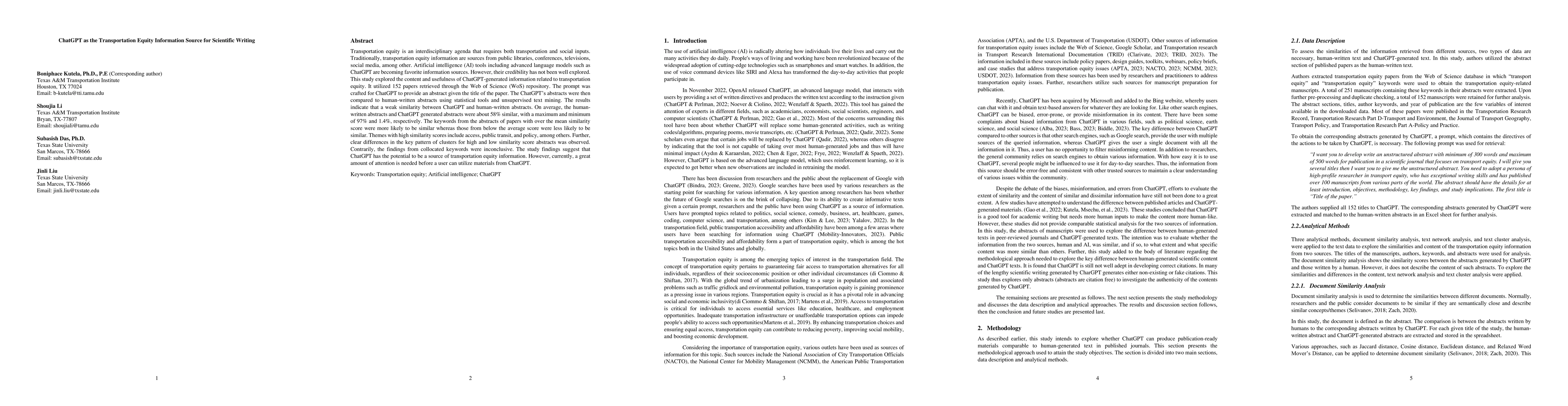 Thumbnail for ChatGPT as the Transportation Equity Information Source for Scientific
  Writing