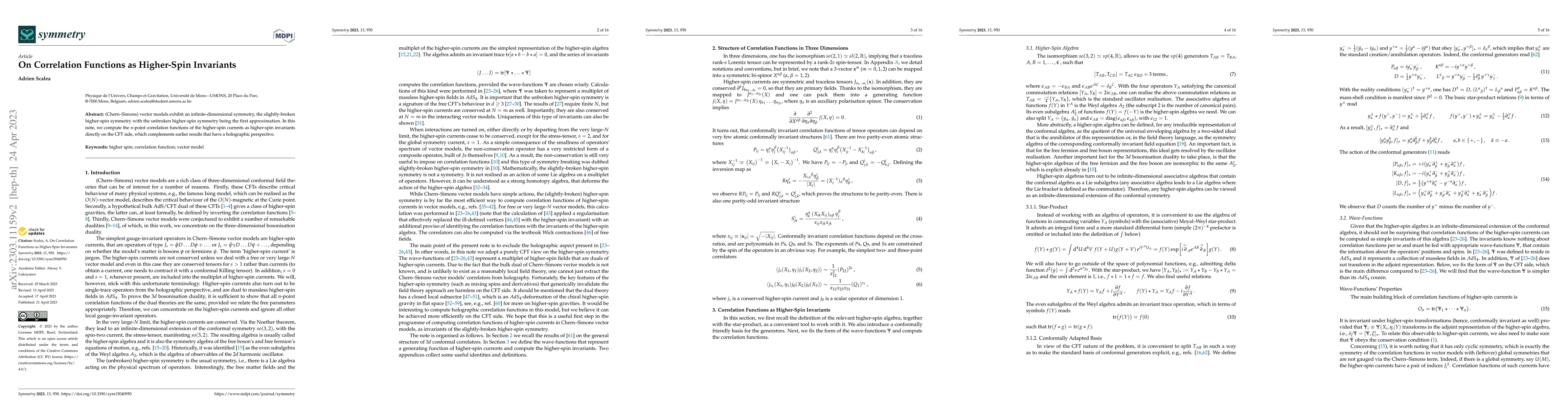 Thumbnail for On correlation functions as higher-spin invariants
