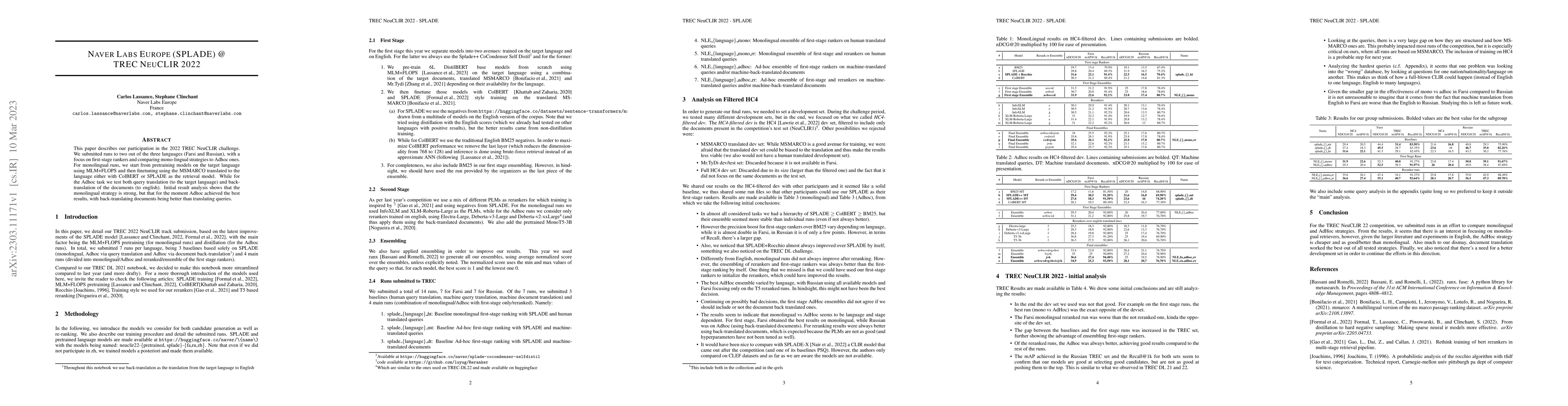 Thumbnail for Naver Labs Europe (SPLADE) @ TREC NeuCLIR 2022