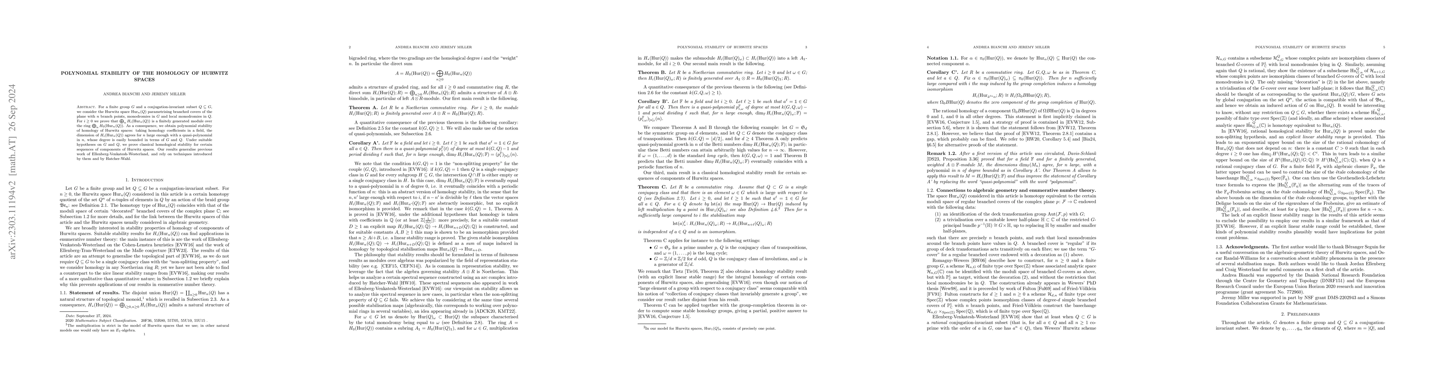 Thumbnail for Polynomial stability of the homology of Hurwitz spaces