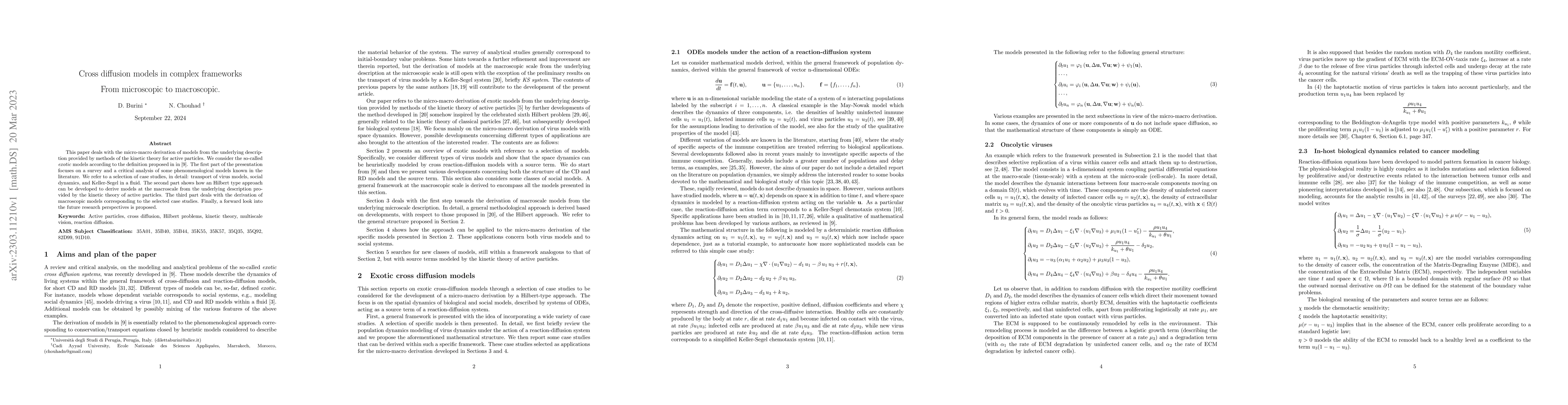 Thumbnail for Cross diffusion models in complex frameworks From microscopic to
  macroscopic