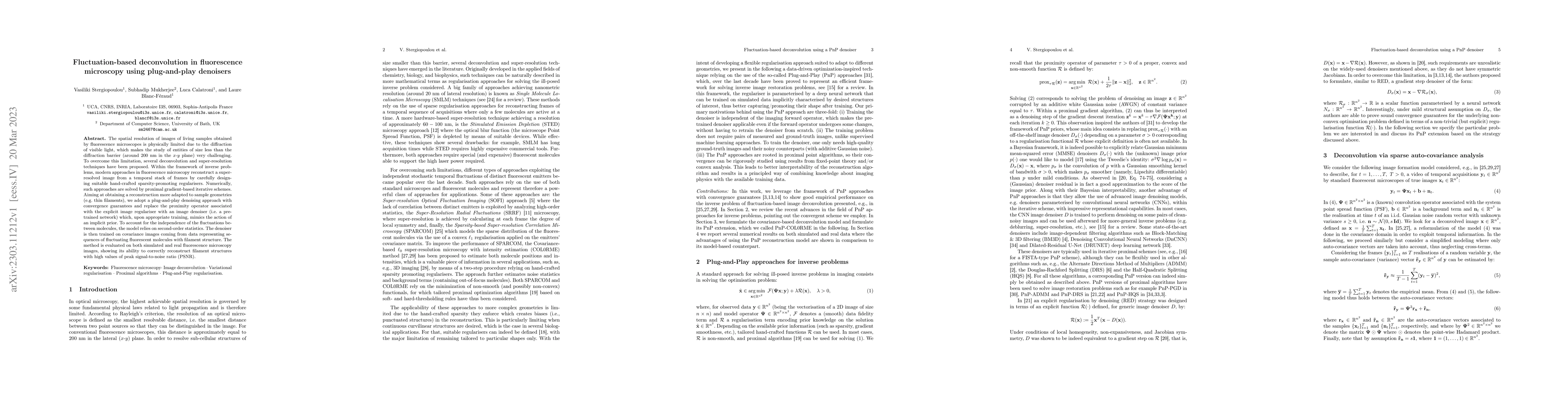 Thumbnail for Fluctuation-based deconvolution in fluorescence microscopy using
  plug-and-play denoisers