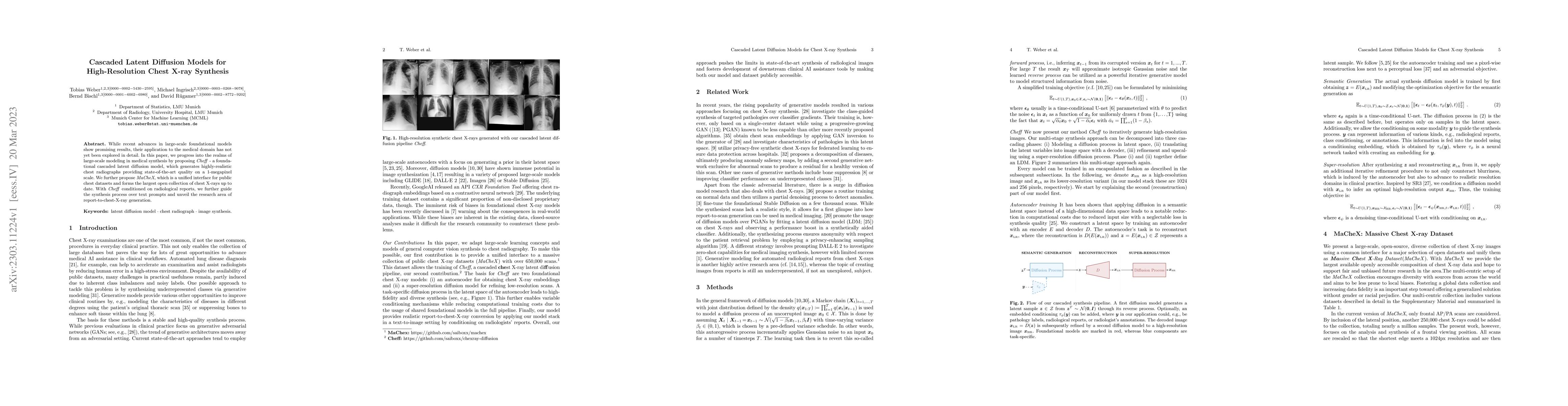 Thumbnail for Cascaded Latent Diffusion Models for High-Resolution Chest X-ray
  Synthesis