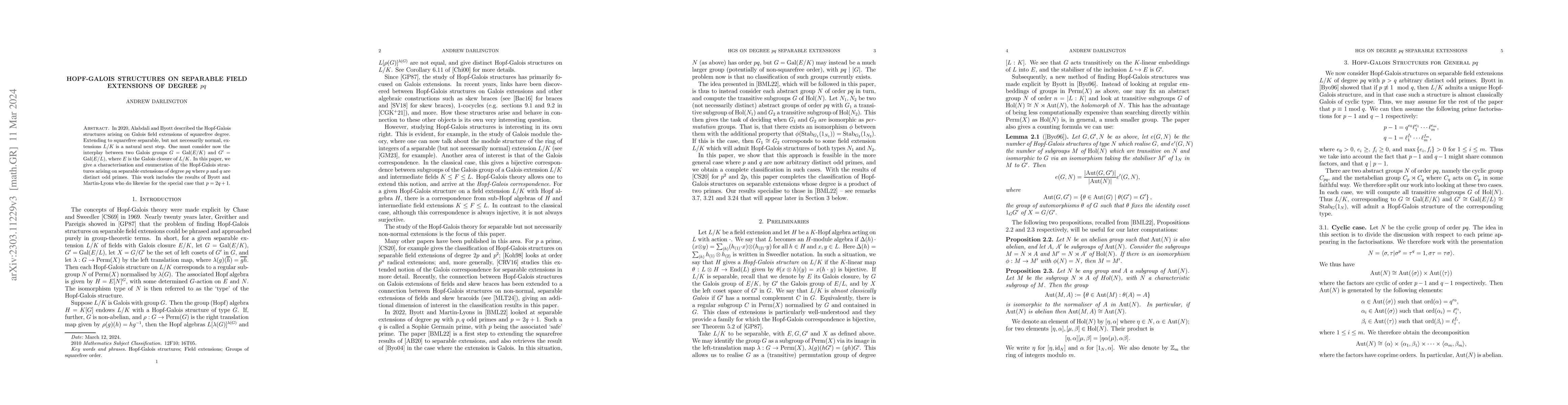 Thumbnail for Hopf-Galois structures on separable field extensions of degree $pq$