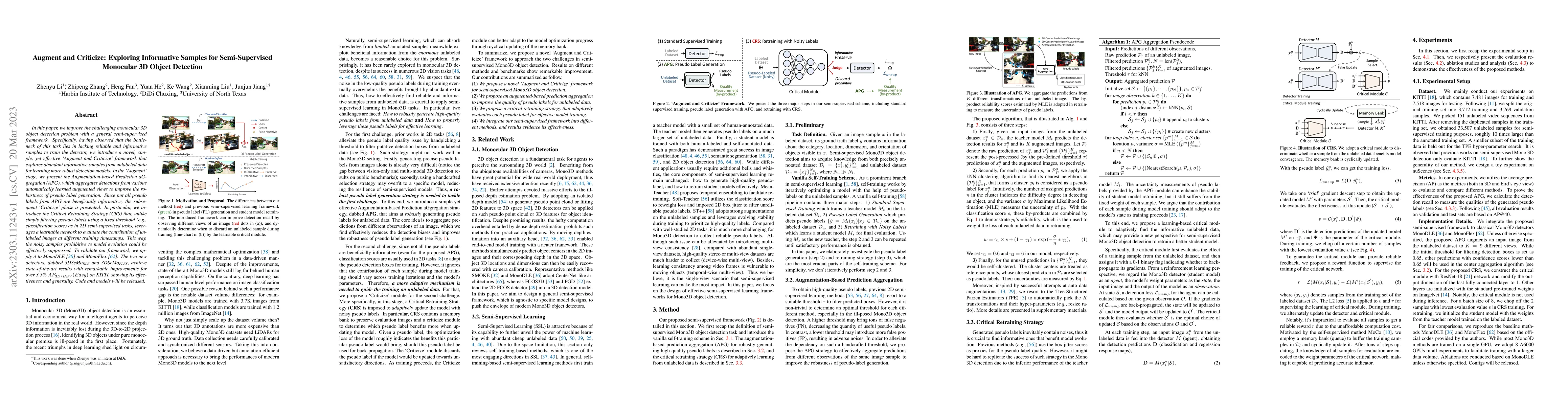 Thumbnail for Augment and Criticize: Exploring Informative Samples for Semi-Supervised
  Monocular 3D Object Detection
