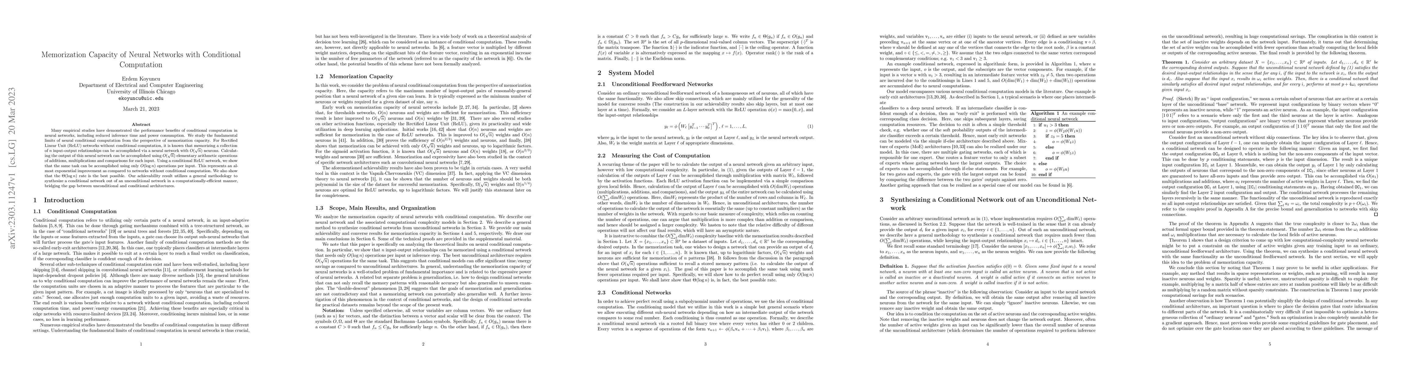 Thumbnail for Memorization Capacity of Neural Networks with Conditional Computation