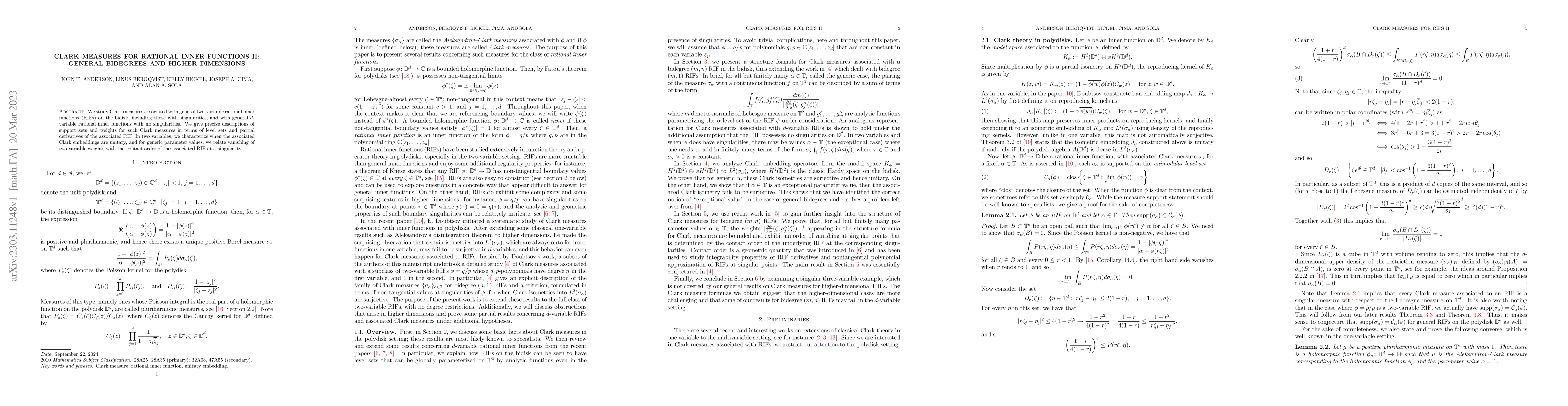Thumbnail for Clark measures for rational inner functions II: general bidegrees and
  higher dimensions